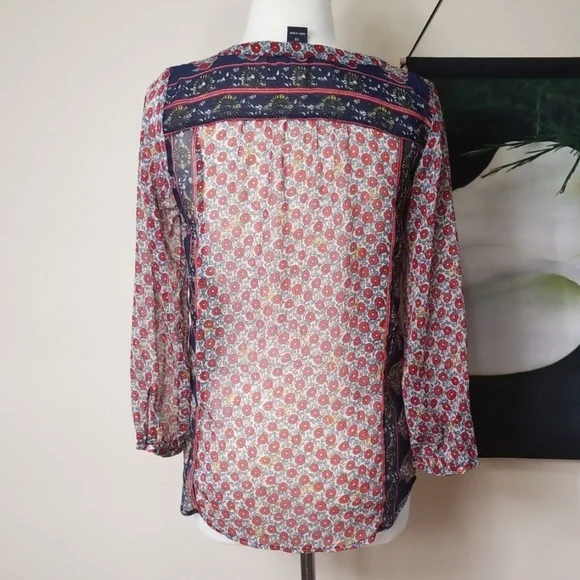 Lucky Brand Semi Sheer Floral Boho Peasant Top - Picture 4 of 7